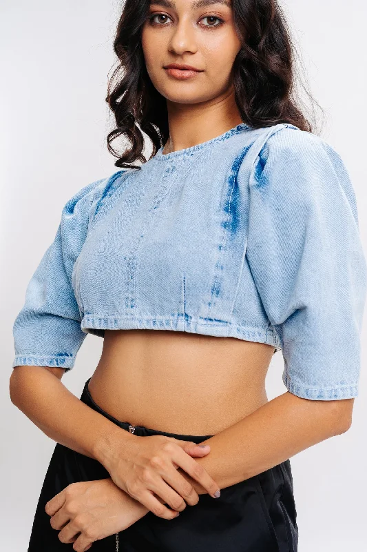 Drama Sleeves Indigo Denim Top