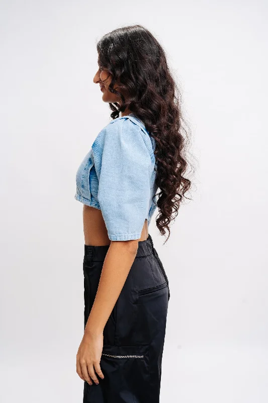 Drama Sleeves Indigo Denim Top