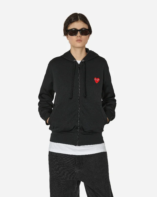 Heart Zip Hooded Sweatshirt Black